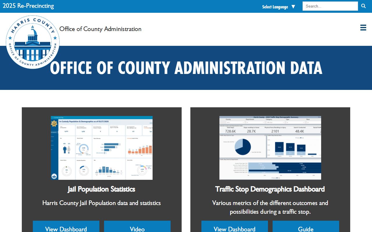 Harris County court dockets office data dashboards for court and jail activity