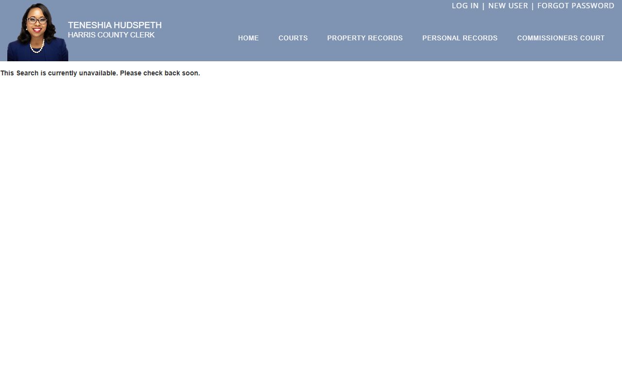 Harris County Clerk county civil court records search page