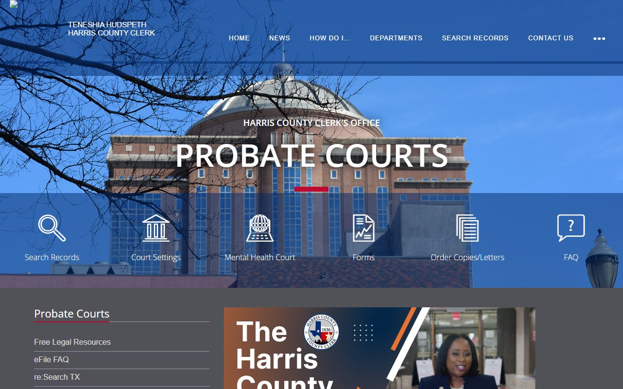 Harris County Clerk probate court records search page