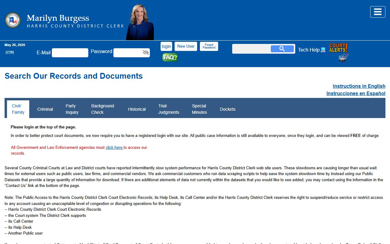 Harris County District Clerk court records search portal