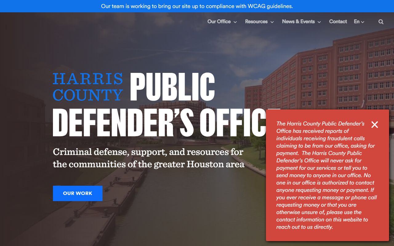 Harris County arrest records Public Defender office website