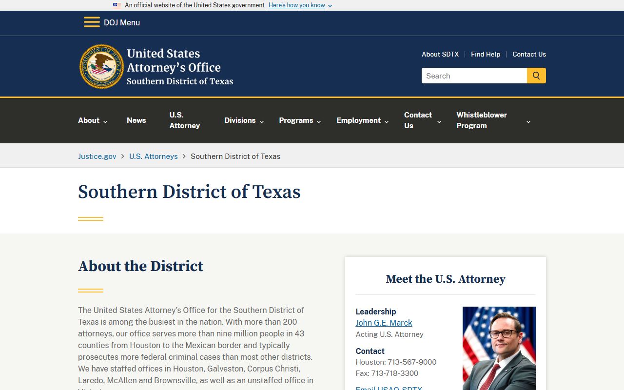 Harris County district court U.S. Attorney Southern District of Texas