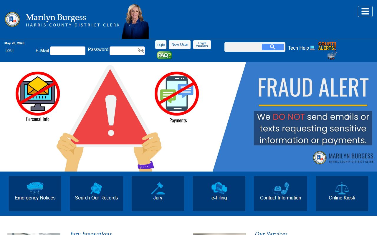 Harris County District Clerk court records search home page
