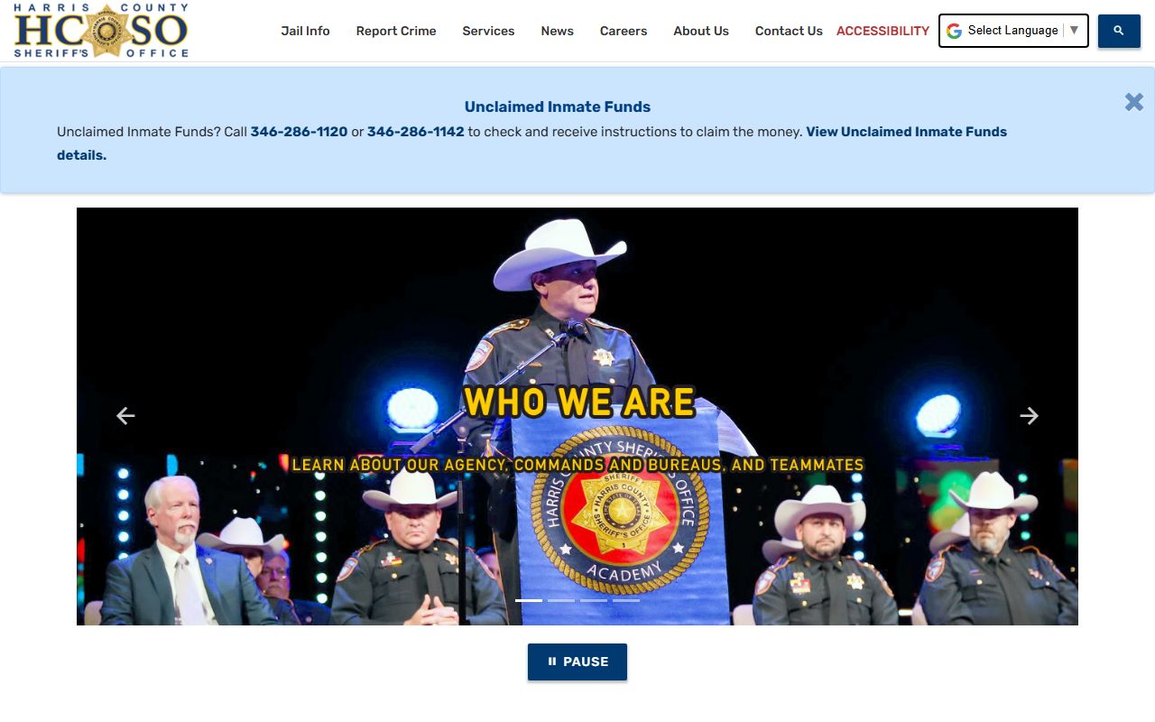 Harris County Sheriff's Office site with jail and inmate records