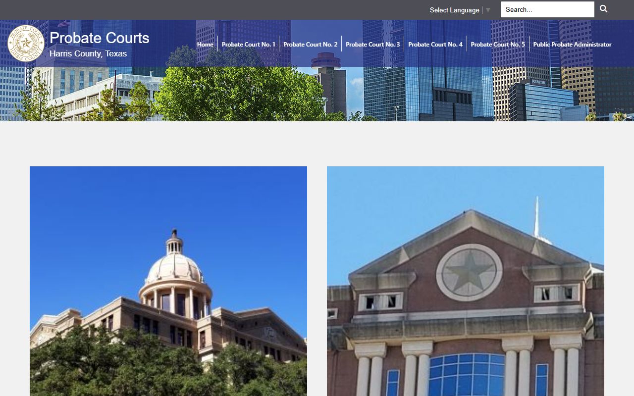 Harris County Probate Courts page with probate records and dockets