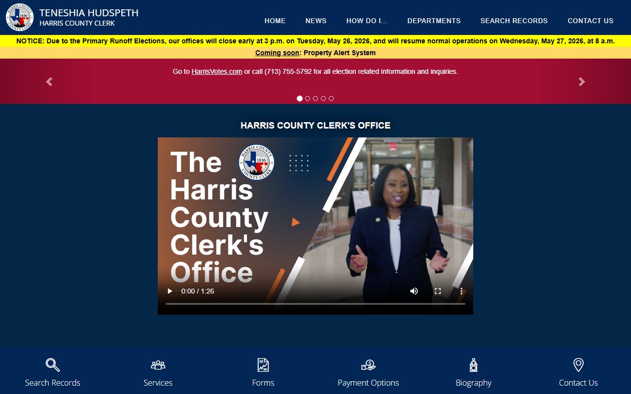 Harris County Clerk website for county and probate court records
