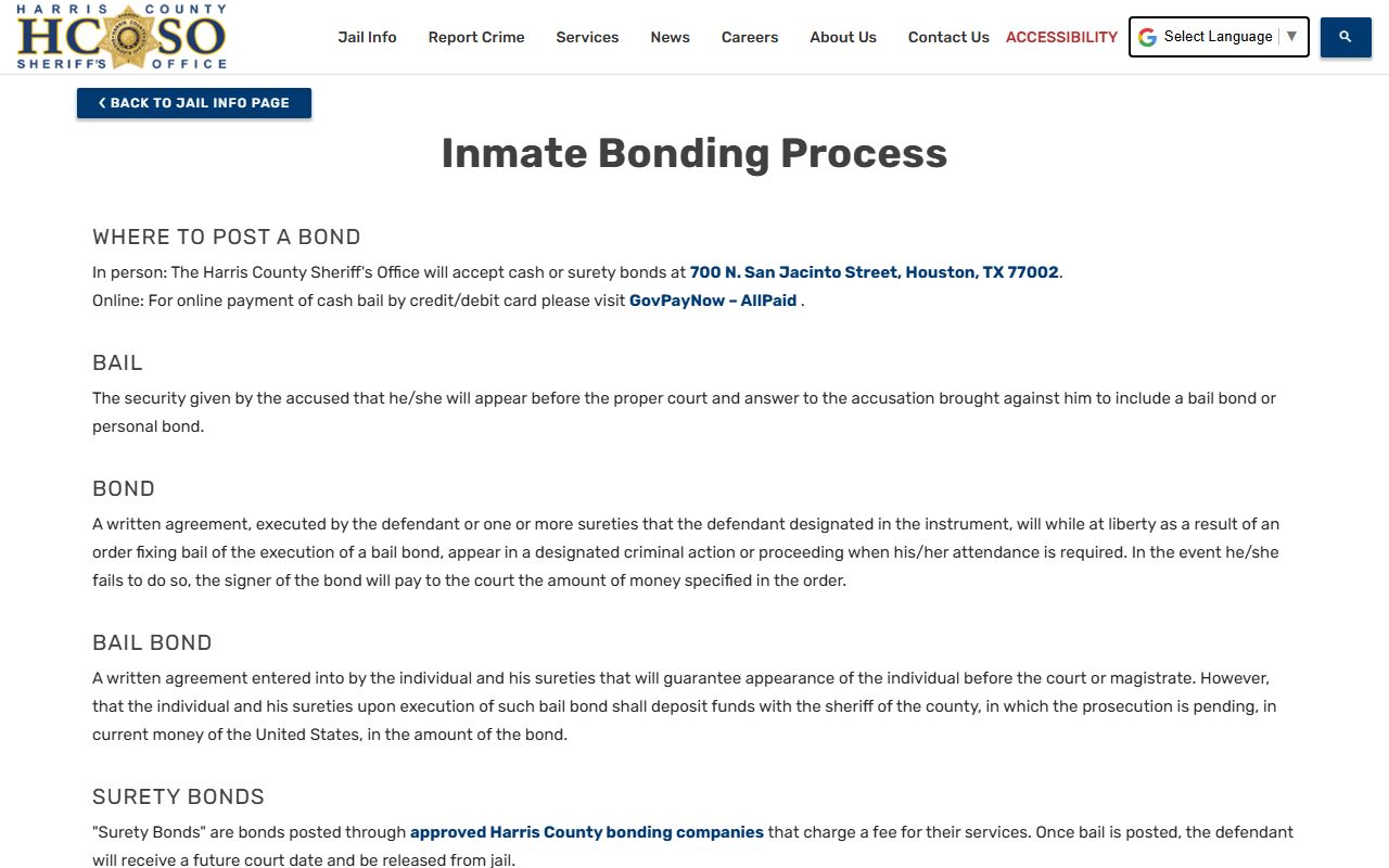 Harris County inmate population and the jail bonding process