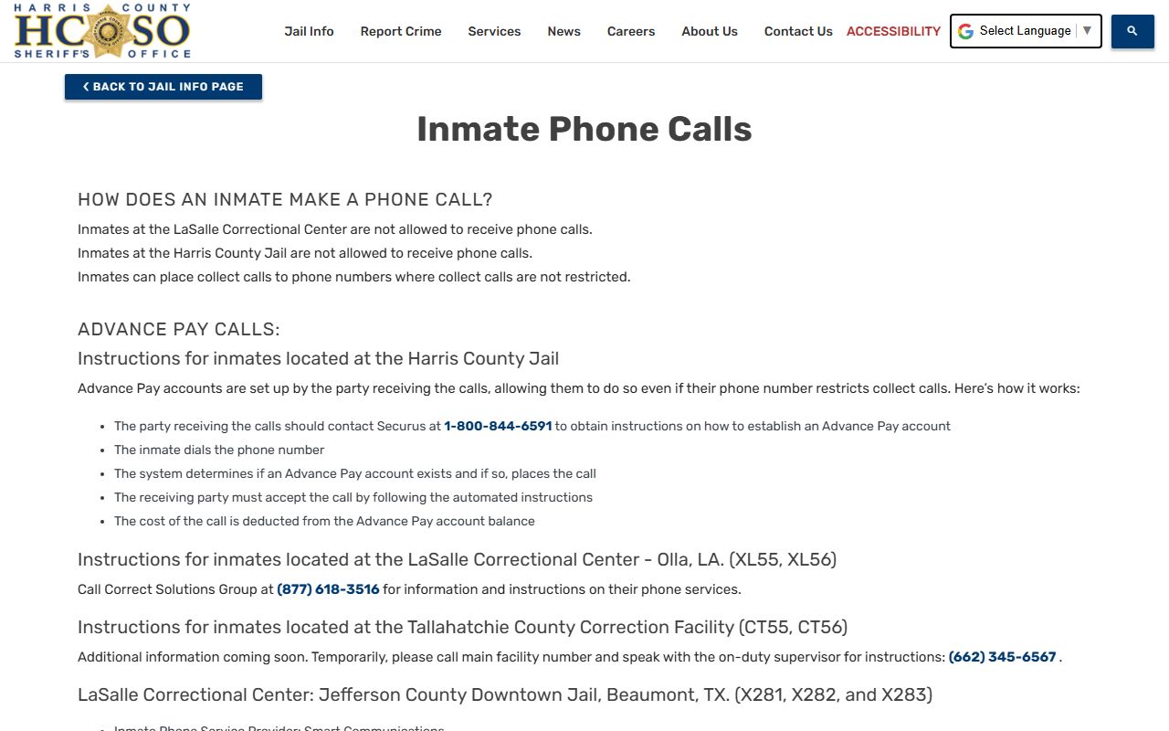 Harris County inmate population and jail inmate phone call rules
