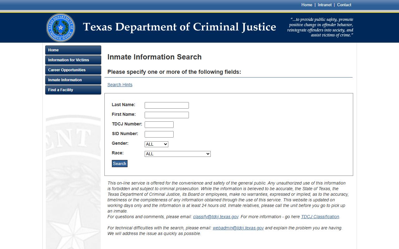 Harris County inmate records Texas Department of Criminal Justice inmate search