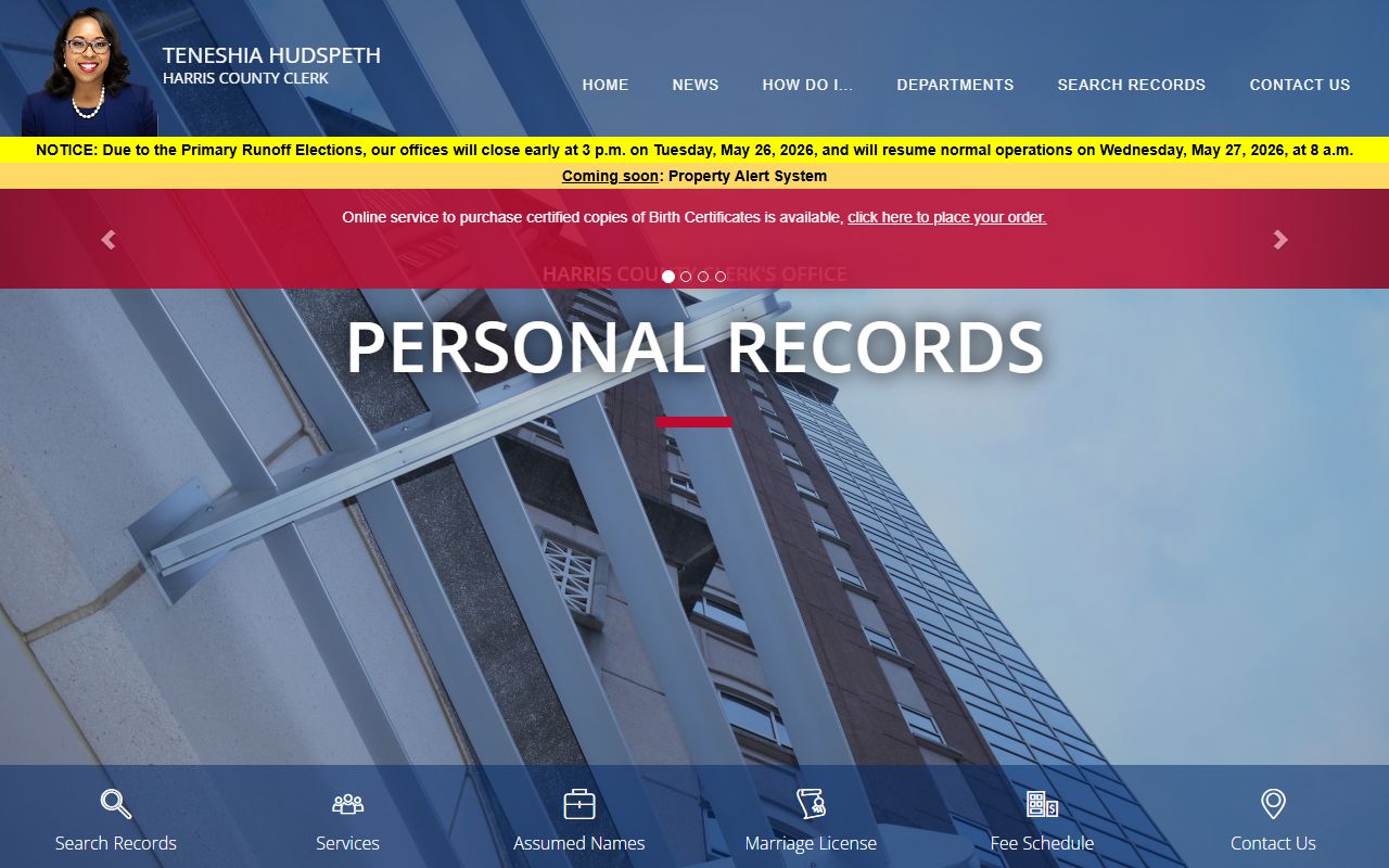 Harris County marriage and divorce records County Clerk personal records page