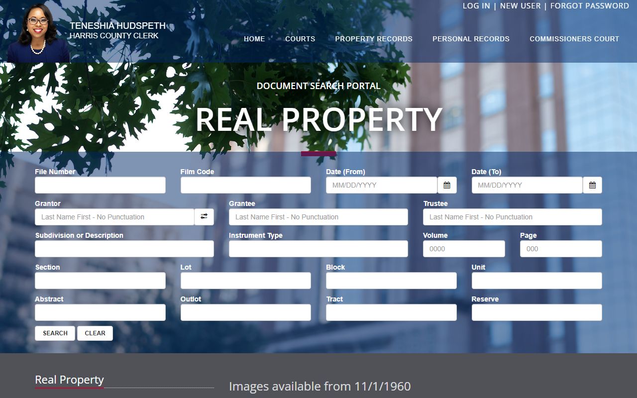 Harris County marriage and divorce records County Clerk real property search form