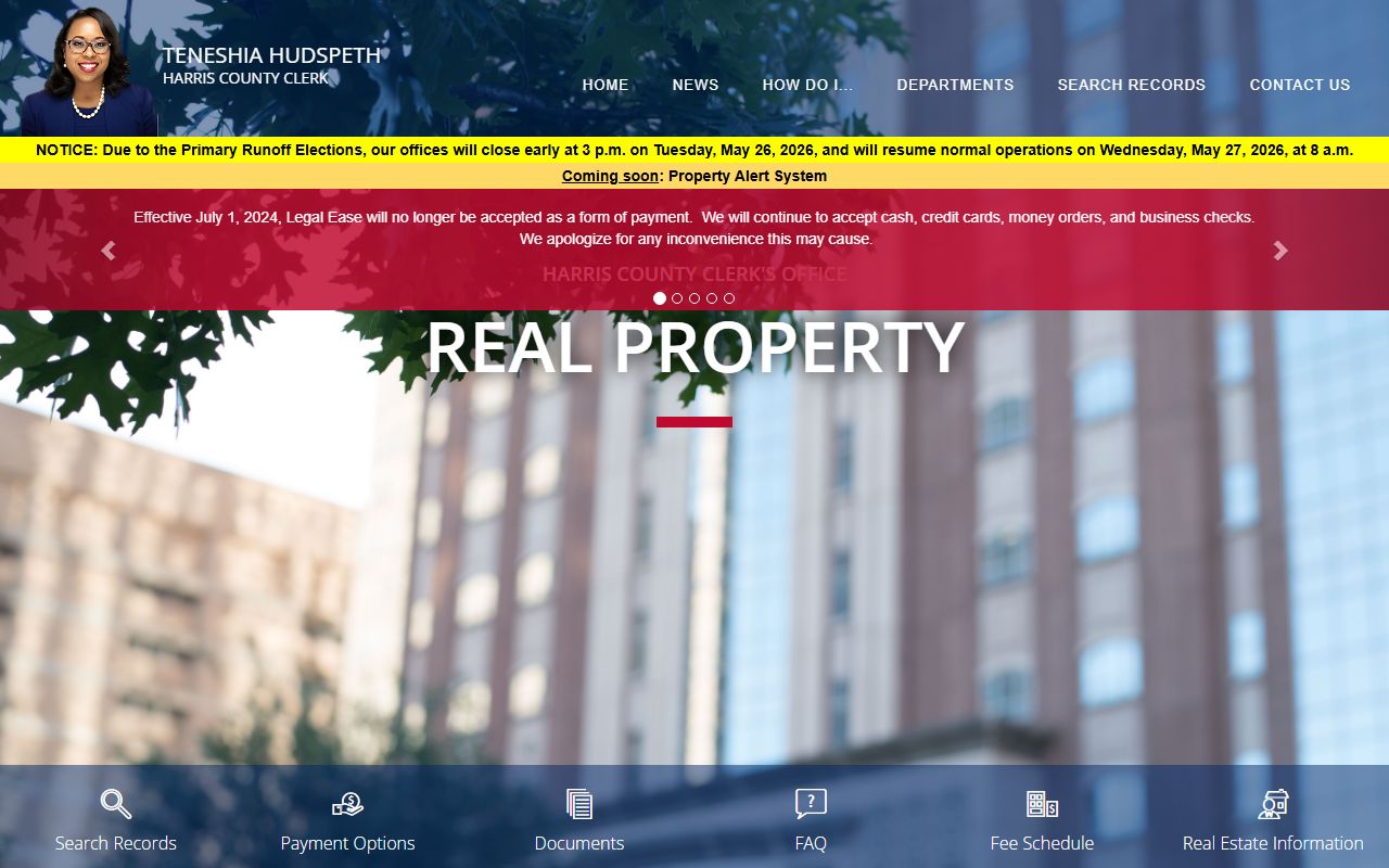 Harris County public records real property department page at the County Clerk